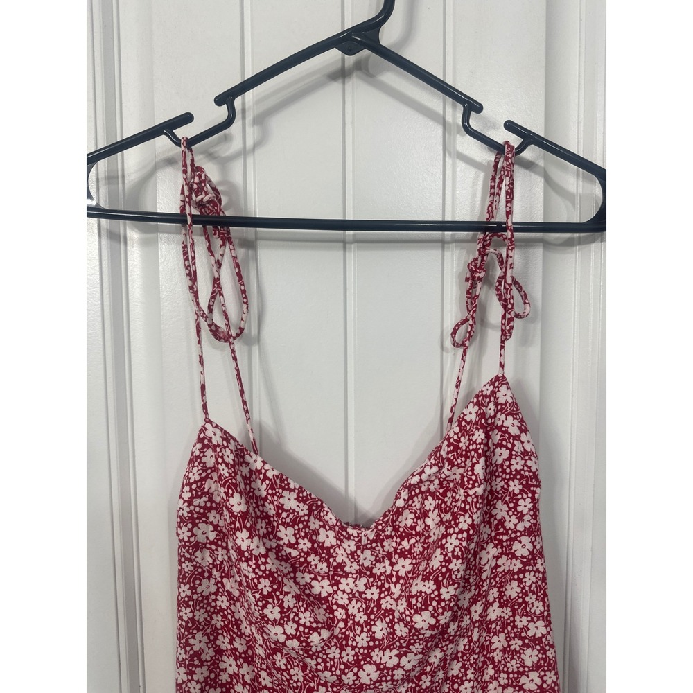 Reformation Red White Floral Tie Strap Smocked Back Mini Dress Size 10 - Picture 3 of 10